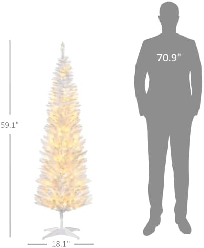 HOMCOM Noble Fir Artificial Pencil Christmas Tree Prelit 5' White