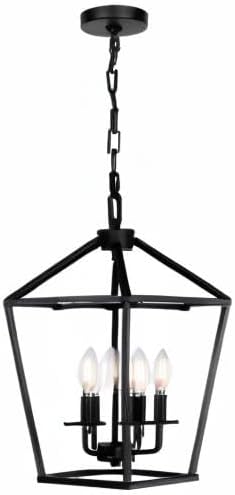 4 Light Chandelier, Industrial Ceiling Light Black Lantern Light Fixtures wit...