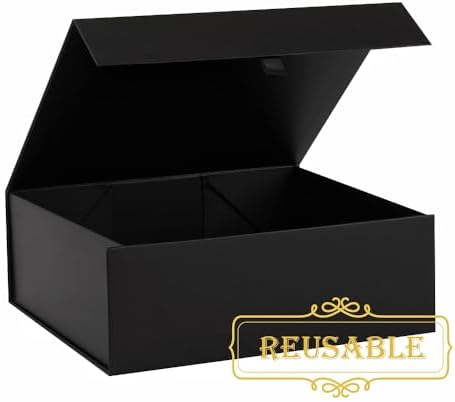 5 Pcs Black Gift Box Large 13.5x11.8x4.7 Inches, Black Gift Boxes for Presents with Magnetic Closure Lid, Luxury Gift Box Rectangle Collapsible Boxes for Gift Packaging