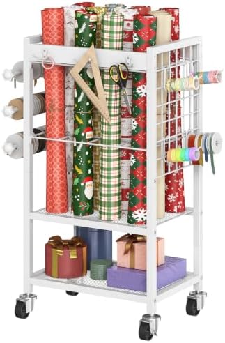 HOOBRO Wrapping Paper Storage Cart, Rolling Craft Storage Cart with Wheels