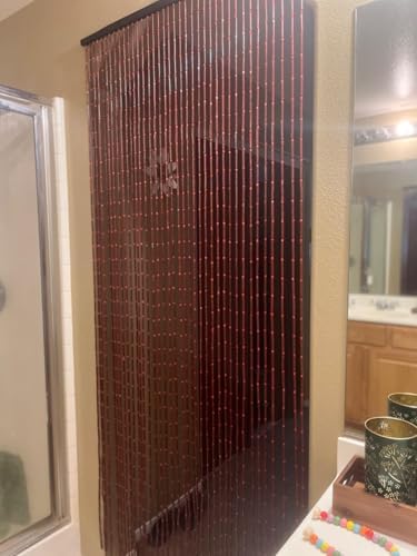 Natural Dark Brown Bamboo Beaded Curtain Room Divider Plain Design-Bamboo and Wooden Doorway Beads-Boho Bohemian Curtain 38 Strands 36" Wx78 H
