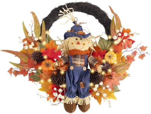 Valery Madelyn 24" Collapsible Scarecrow Doll Fall Wreath for Front Door