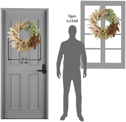 24" Fall Wreath for Front Door, Faux Leaves Corn Husk Autumn Wreath