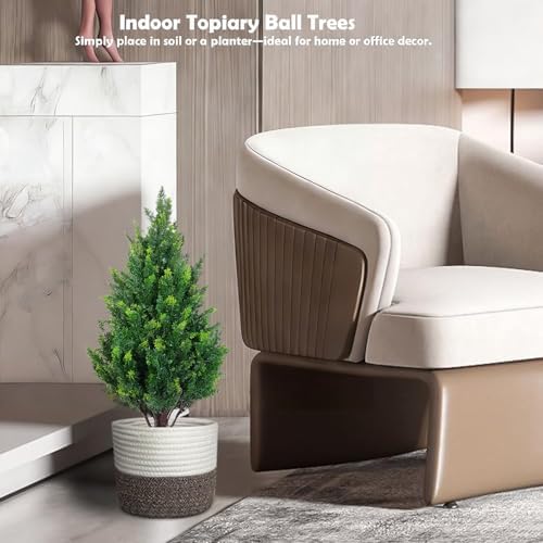 28 Inch Artificial Cedar Tree with Pot, Compact Faux Cypress Evergreen Topiary Plant for Indoor Corner, Living Room, Small Balcony & Entryway, Realistic Potted Fake Tree Accent