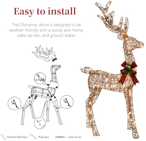 3D Brown Rattan Christmas Deer Set, 210 LEDs