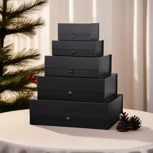 5 Pcs Black Gift Box Large 13.5x11.8x4.7 Inches, Black Gift Boxes for Presents with Magnetic Closure Lid, Luxury Gift Box Rectangle Collapsible Boxes for Gift Packaging