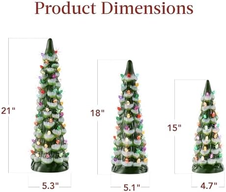 Best Choice Products Set of 3 XL Ceramic Christmas Trees, Pre-Lit Hand-Painted Tabletop Holiday Décor w/Multicolor Bulbs, LED Lights – Frosted Green