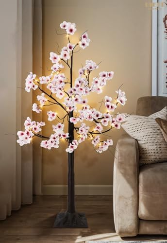 Uieke Cherry Blossom Tree, 6FT 96 Fairy Lights Artificial Lighted Tree for Home Inside Outdoor Spring Wedding Party Festival Decor, Warm White