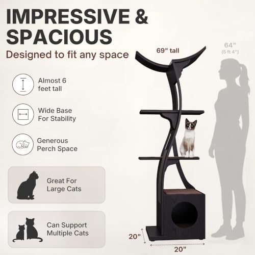 the refined feline 69 inch tall smoke gray showing dimensions