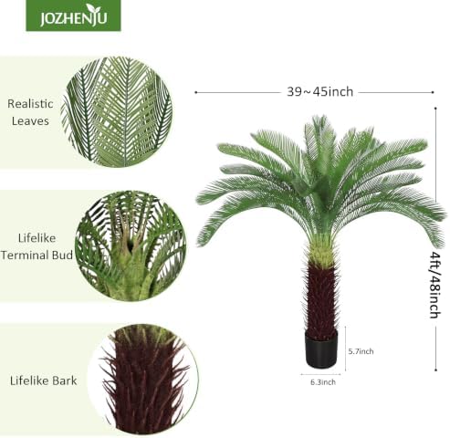 4Ft Artificial Sago Palm Tree with Lifelike Bark, Fake Cycad Tree Indoor