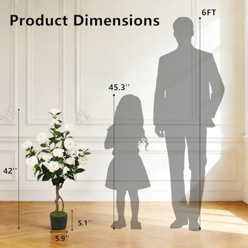 Artificial Camellia Tree 2 Pack, 42'' with 24 Blooming Flowers in Pot