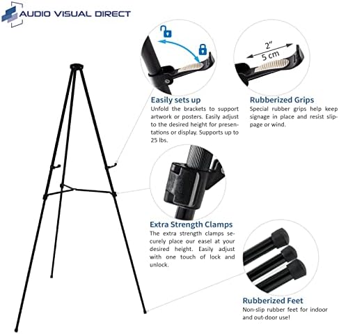 Audio-Visual Direct 10 Pack Aluminum Telescoping Display Easel, 70", Black