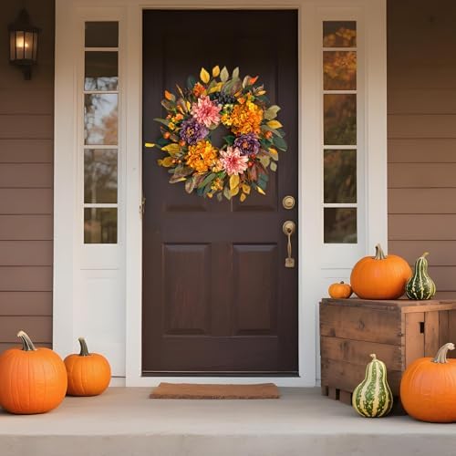 24" Fall Wreaths for Front Door Outside,Autumn Wreath for Home Decoration