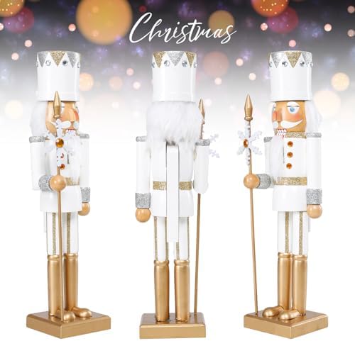 MUMTOP 15 Inch Christmas Nutcracker Decorations,White King Wooden Figures