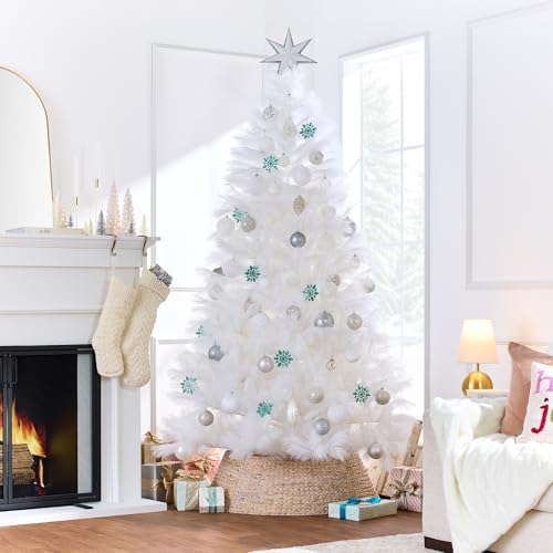 Best Choice Products Artificial White Pampas Christmas Tree, 4.5ft Premium Deluxe Unlit Pampas Grass Holiday Décor, Easy Assembly, Metal Base