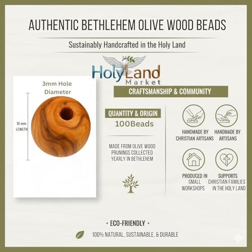 Holy Land Market Olive Wood Beads 10mm, 1000 Piece Bag, Bethlehem