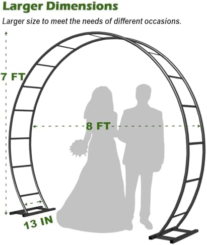 Queension 8Ft Wide 7Ft High Metal Wedding Arch for Ceremony Party, Black