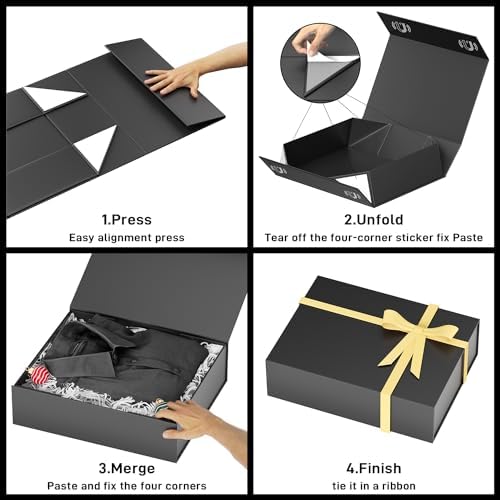 PSHVYM 5Pack Gift Box 11.5x7.8x3 In,Black Gift Boxes with Lids for Presents