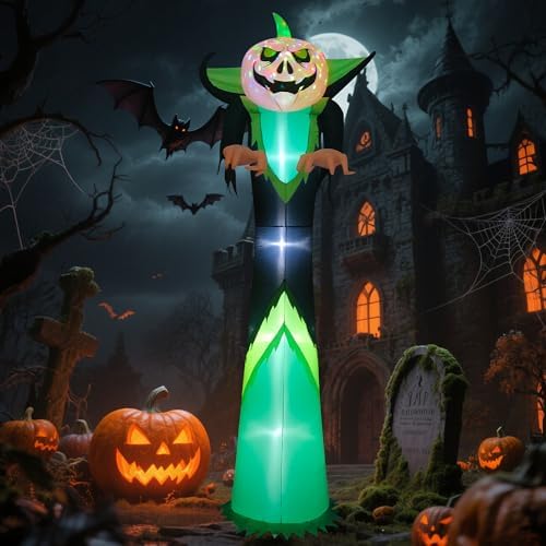 12ft Halloween Inflatable Decor with LED Lights Outdoor Blow up Decor Inflatables for Halloween/Yard/Lwan/Garden Outside Decor (12ft Black Pumpkin)