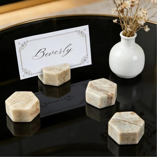 marble hexagon place card holders, unique design handmade, side view