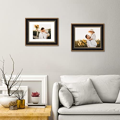 AUEAR 11x14 Picture Frame for 8x10 Photo,Real Glass,Ornate Gold Black Frame