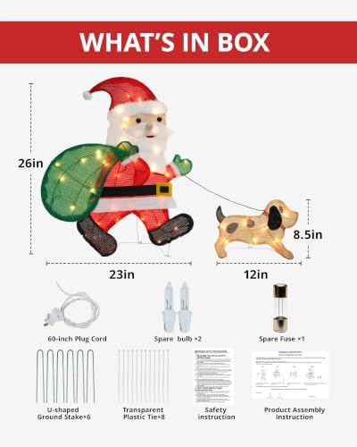 Lighted Christmas Santa Claus with Puppy, 26 Inch 2D Santa 50L