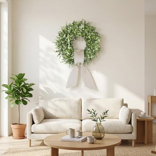 26 Inch Faux Boxwood Wreath for Front Door, All Season Green Wreath