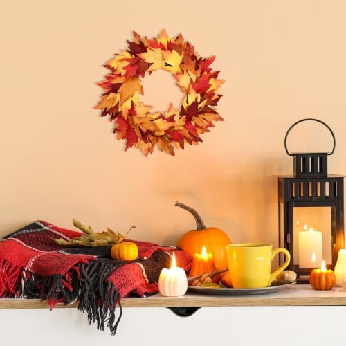 Aneco 12 Pcs Fall Wreath 16’’ Thanksgiving Maple Leaf Wreath for Front Door