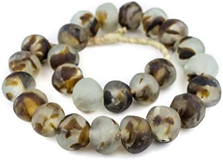 The Bead Chest Super Jumbo Recycled Glass Beads - Brown Swirl, 28 Pieces, Oval, 24-28 x 31-33mm, Bead Strand, Craft Bead