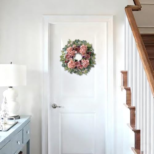 WANNA-CUL 24 Inch Pink Hydrangea Spring Wreath for Front Door