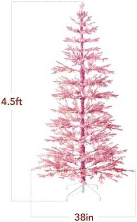 Best Choice Products Pre-Lit Sparse Christmas Tree 4.5ft Artificial Flocked Pine Holiday Décor Aspen Noble Fir White & Multicolor LED Lights- Pink