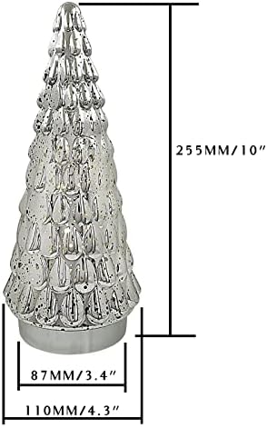 Silver Tabletop Christmas Tree 3pcs, Small Mercury Glass Christmas Trees with Light, Battery Operated Mini Xmas Tree for Fireplace Bathroom Decor 10"