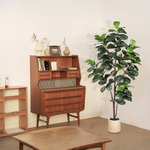 LYERSE Fiddle Leaf Fig Tree Artificial 6ft with Sturdy White Planter