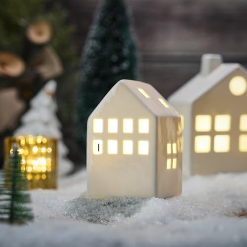 Ceramic Christmas Village Houses, White Christmas Houses with Xmas Trees