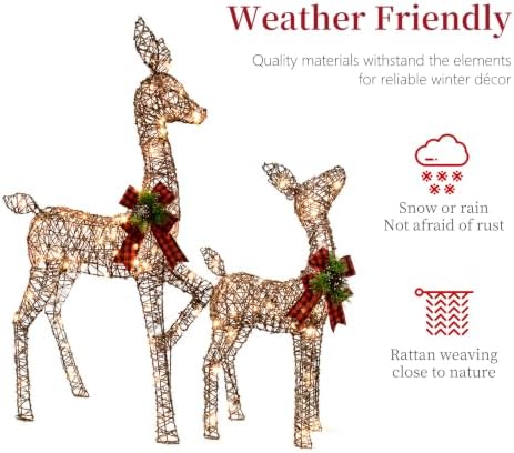 3D Brown Rattan Christmas Deer Set, 210 LEDs