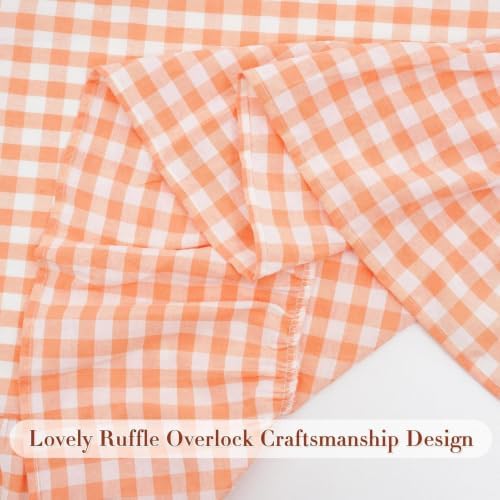 Eternal Beauty Gingham Ruffled Tablecloth Orange White 60x120 Thanksgiving