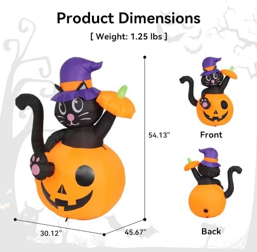 4.5FT Halloween Inflatable Black Cat with Pumpkin Outdoor Decorations, Blow Up Black Cat Yard Decor with Built-in LEDs for Garden Lawn Party Holiday Display