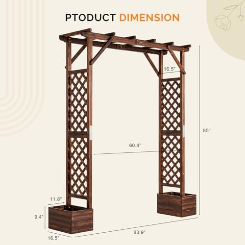 VINGLI Wooden Garden Arbor with Planter, Wedding Arch for Ceremony, Wood Garden Arbour Trellis for Plant Climbing, Pergola for Garden Backyard, Lawn, Outdoor (Dark Brown)