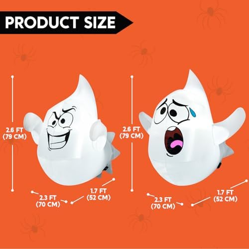 Joiedomi 2 Pcs Halloween Inflatables Outdoor Decorations, Halloween Blow Ups Ghost with Built-in LEDs, Cute Window Inflatable Ghost for Window Decorations