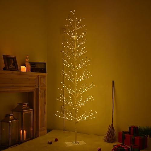 7FT Birch Tree with 736 LED Lights, Artificial Tree IP44 Waterproof Twinkle Light White Christmas Tree for Indoor Outdoor Festival Wedding Party Christmas Decorations (7FT/736LED)