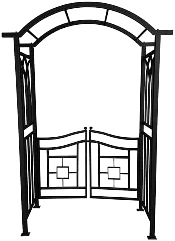 Oakland Living Black Aluminum Garden Arbor Arch with Gate
