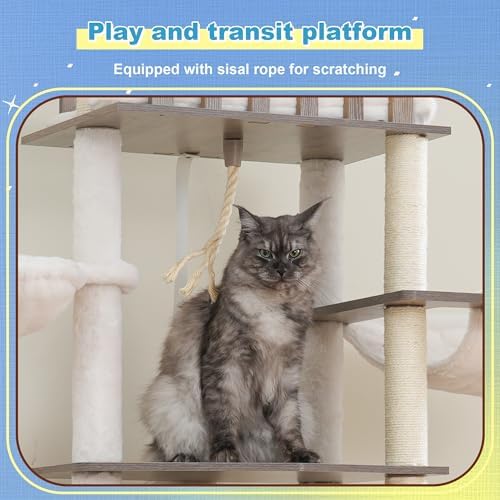 Hey-brother Wooden Cat Tree, Furniture Tower with Large Platforms, MPJ121SG