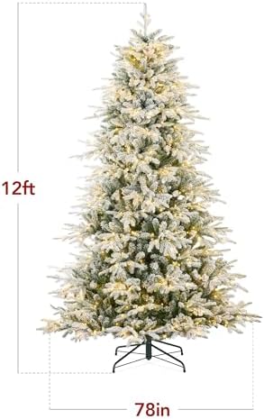 Best Choice Products Full Flocked Aspen Christmas Tree, 12ft Pre-lit Realistic Noble Fir w/ 1,800 Glowing LED Lights, 2-in-1 White & Multicolor