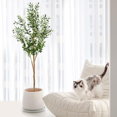 6ft Faux Olive Tree, Artificial Olive Tree Indoor, High Imitation Silk Plant Fake Olive Tree with Realistic Leaves and Fruits, Suitable for Home Living Room Office Decoration