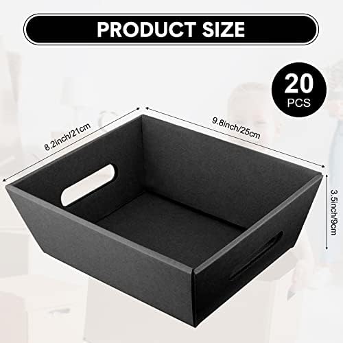Fainne 20 Pcs Gift Baskets Empty with Handles, 10" x 8" Kraft Basket, Black