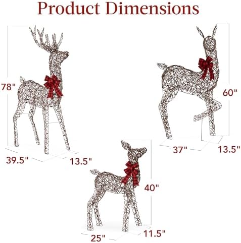 Best Choice Products 6.5ft 3-Piece Large Lighted Christmas Deer Family Set, Outdoor Yard Decoration with 385 LED Lights, Stakes, Zip Ties - Rattan