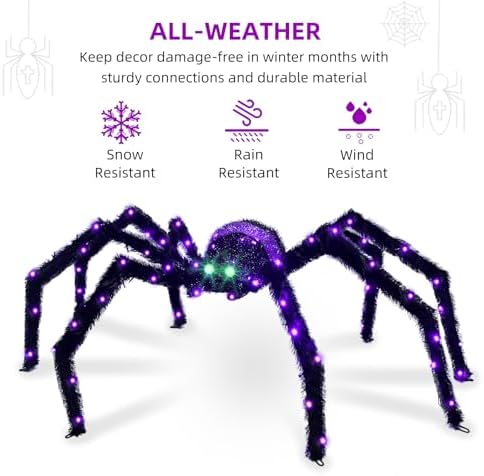 Halloween Decorations Outside Giant Spider - HOYECHI Outdoor Halloween Decor Lighted Spider 4.2FT, Light Up Spider with 90 LED Lights, Ground Stakes, for Front Yard Porch Gardens Lawns Party