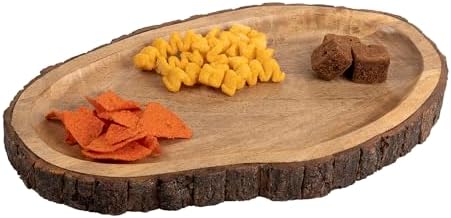 GoCraft Oval Wooden Serving Platter with Tree Bark Edges – Mango Wood Charcuterie Board, 17" x 10", Rustic Platter for Serving Cheese, Appetizers, Snacks, Fruit, and More – Perfect for Entertaining