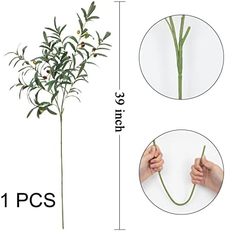 SHACOS 6 PCS Fake Olive Branches for Vases 39" Tall Long Greenery Stems Faux Olive Tree Branches Artificial Olive Leaf Stems with Olive Fruits Fake Plant for Home Wedding Greenery Decor