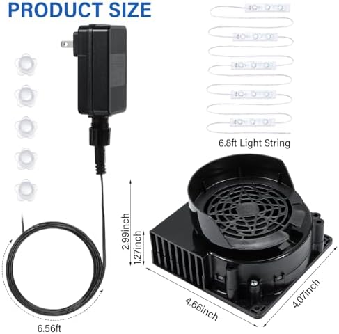 2 Pack12V Air Blower for Inflatables with 5 LED Light Strings for Outdoor Inflatable Decor Weddings Easter Pool Floats Holiday Yard Decorations, 1.2A Inflatable Fan Replacement and 1.5A Adapter